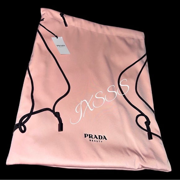 Baby-Pink/Black Reversible Prada Beauty (Satin-Lined) Drawstring Backpack - Picture 15 of 16